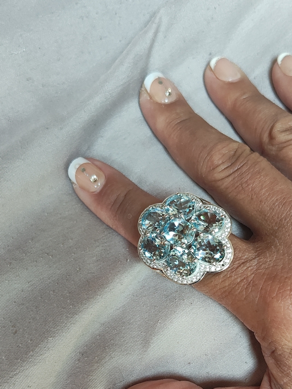 Silver Blue Topaz Flower Ring - Women's Fashion Jewelry